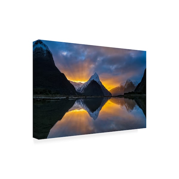 Hua Zhu 'Milford Sound Sunset' Canvas Art,16x24